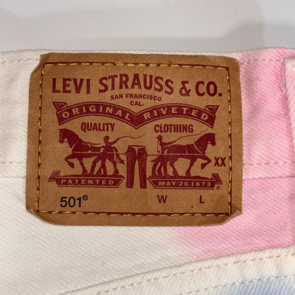 Levis 501 Jeans Unisex W31 L30 White Cotton Tie-Dye Button Fly Straight Fit - Picture 10 of 11